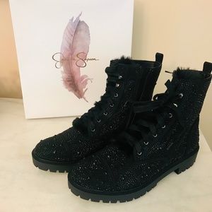 🖤✨ Jessica Simpson Black Crystal Kalirah Lace-Up Hiker Boots ✨🖤